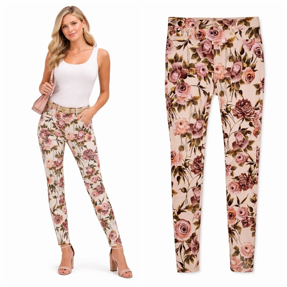 L'Agence Margot Floral Rose High Rise Skinny Jeans Size 27 Stretch Light Wash